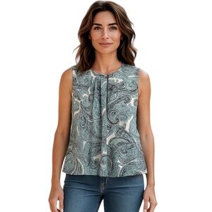 🛍️LIZ CLAIBORNE Blouse, Teal Paisley. High Quality Size XL